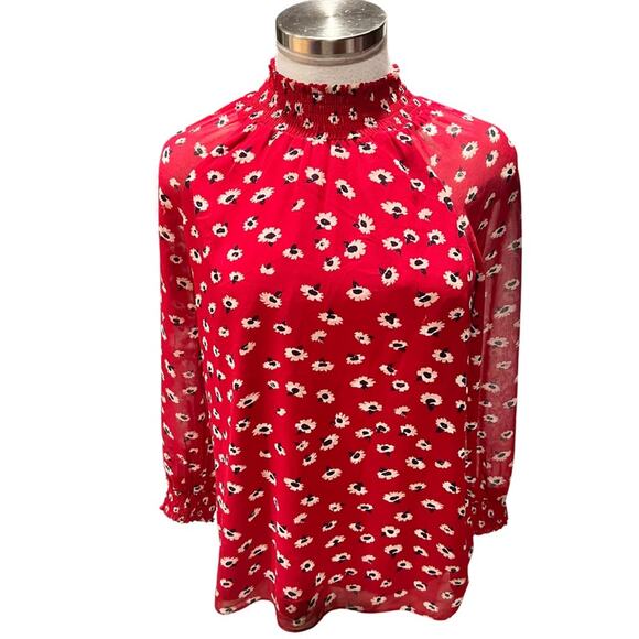 Madewell Mistlight Mock Neck Top in Seattle Floral Nouveau Red Size XS - Picture 4 of 10